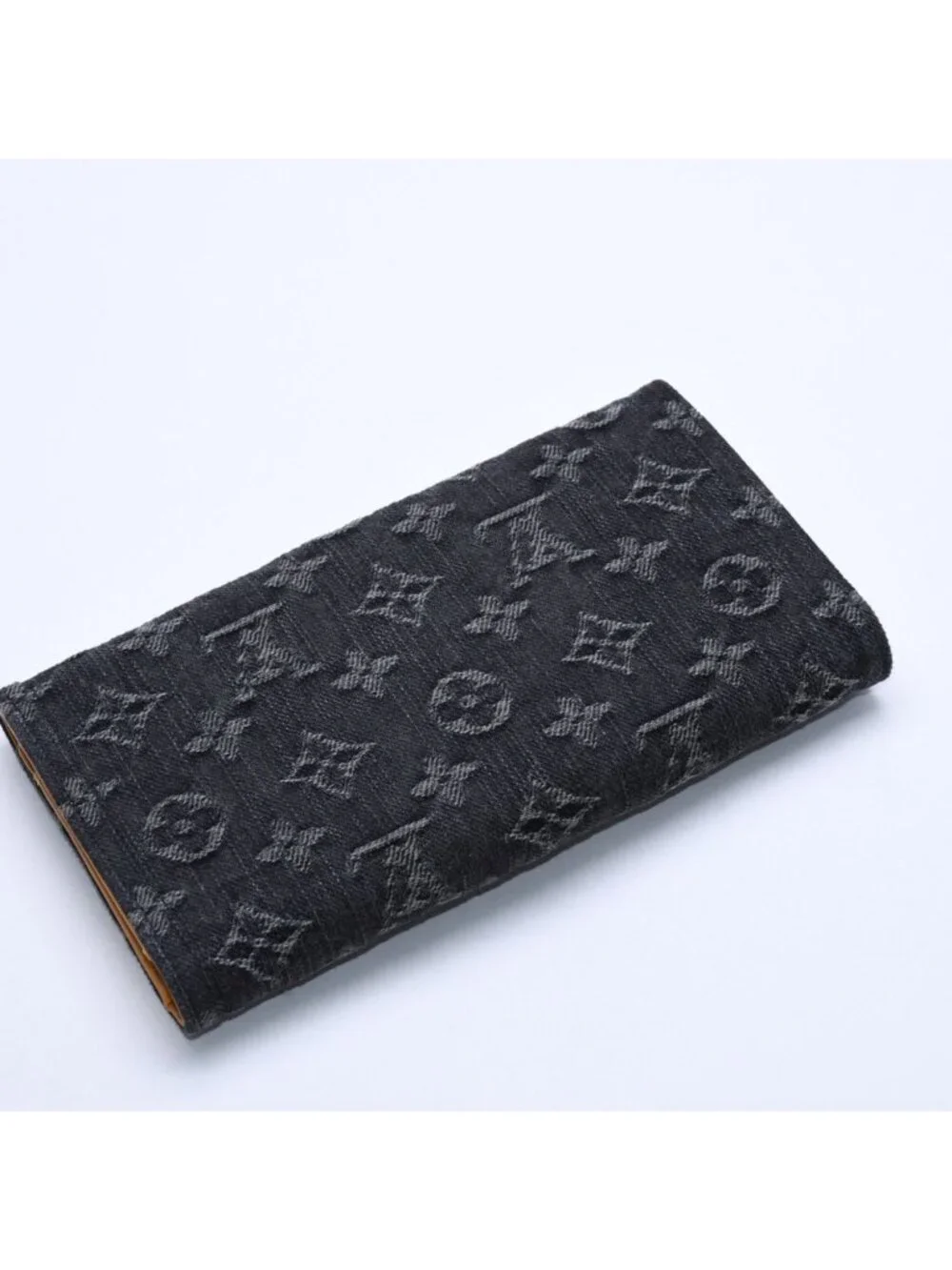 Louis Vuitton Monogram Denim Portefeuille Amelia Trifold Wallet Black Yellow